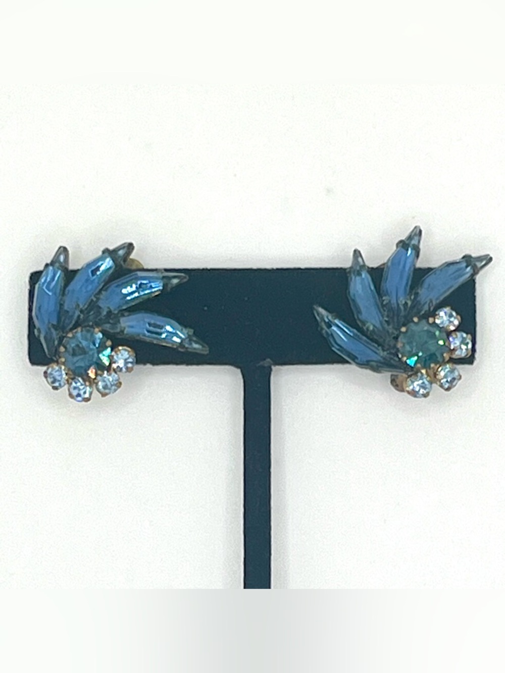 Vintage Austria blue rhinestone clip on earrings